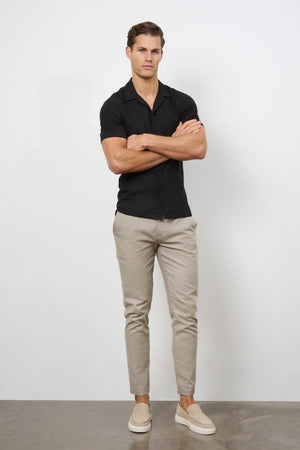 Linen Blend Cuban Collar Shirt in Black - TAILORED ATHLETE - USA