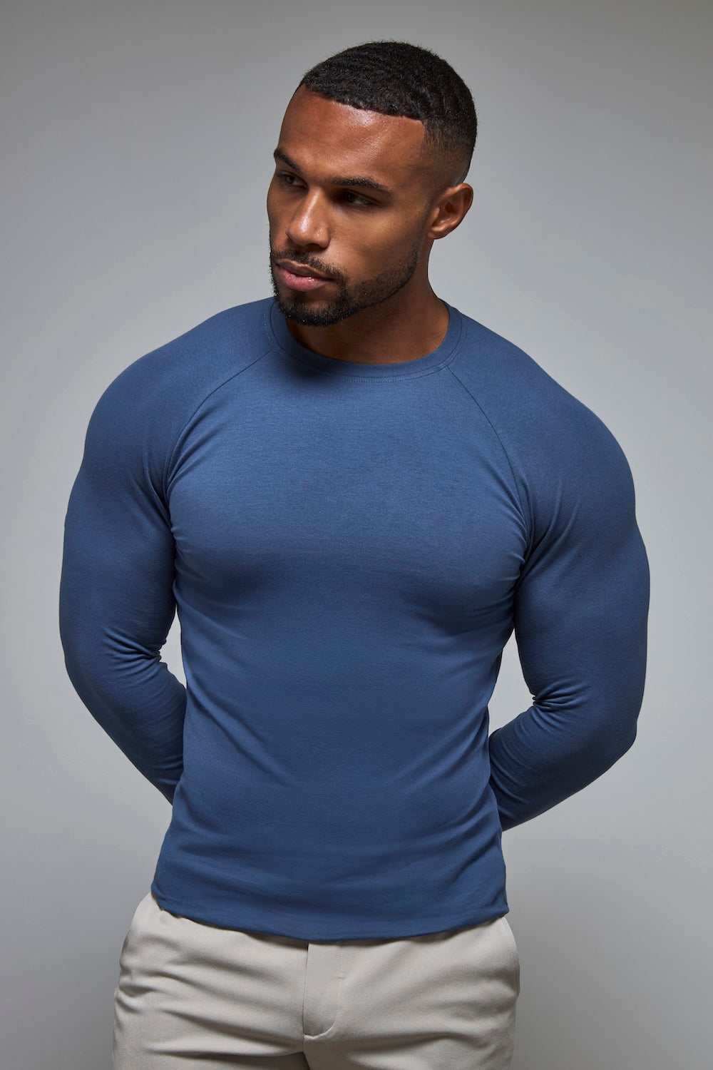 Athletic Fit Long Sleeve T-Shirt in Stone Blue - TAILORED ATHLETE - USA