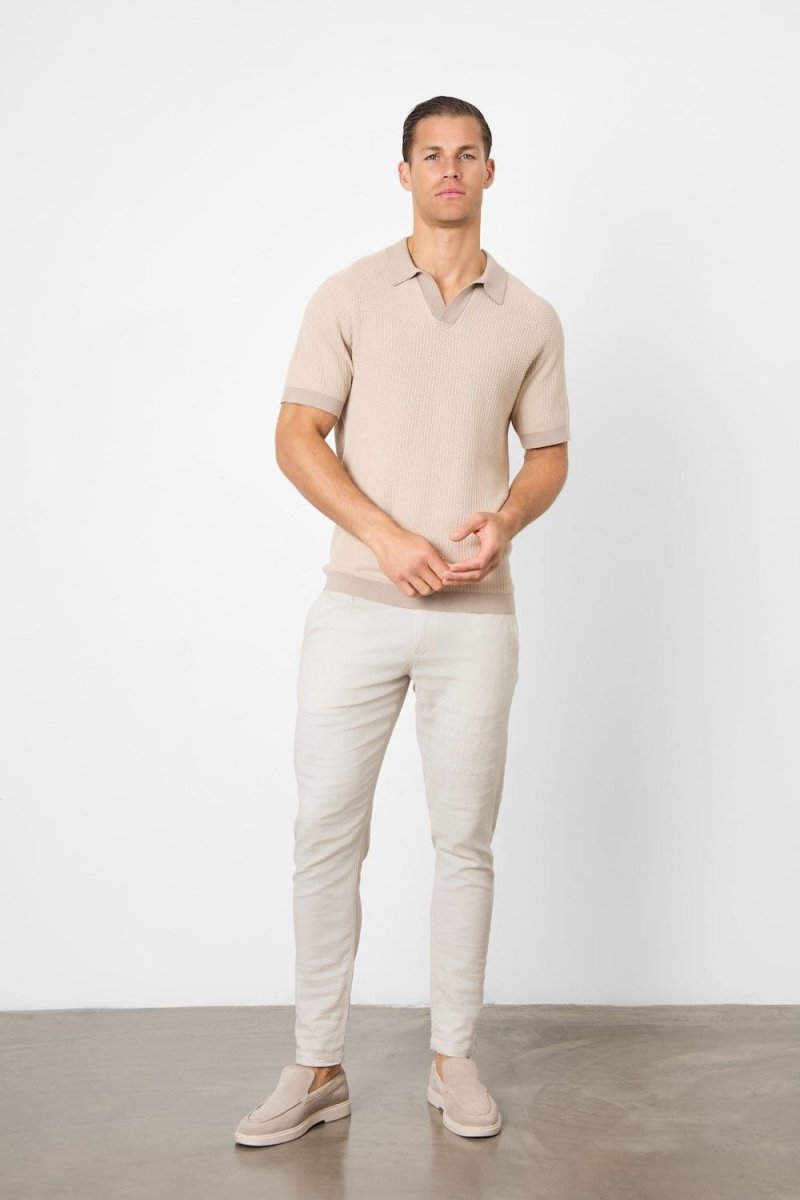 Contrast Textured Knitted Polo Shirt in Stone - TAILORED ATHLETE - USA