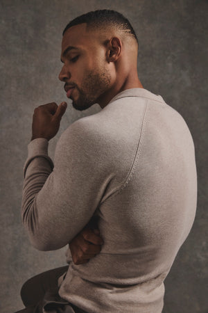 Pure Cotton Knitted Open Collar Polo Shirt in Neutral Marl - TAILORED ATHLETE - USA