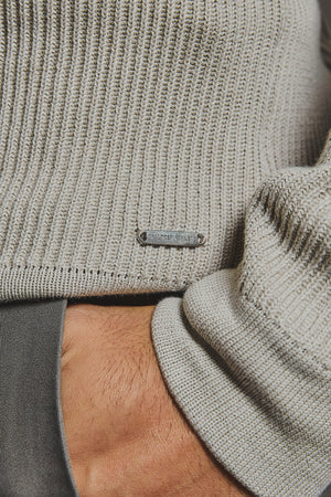 Cotton Textured Knitted Half Zip Polo Shirt in Stone - TAILORED ATHLETE - USA