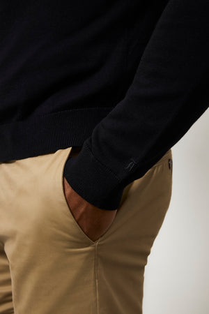 Pure Cotton Knitted V-Neck Sweater in Black - TAILORED ATHLETE - USA