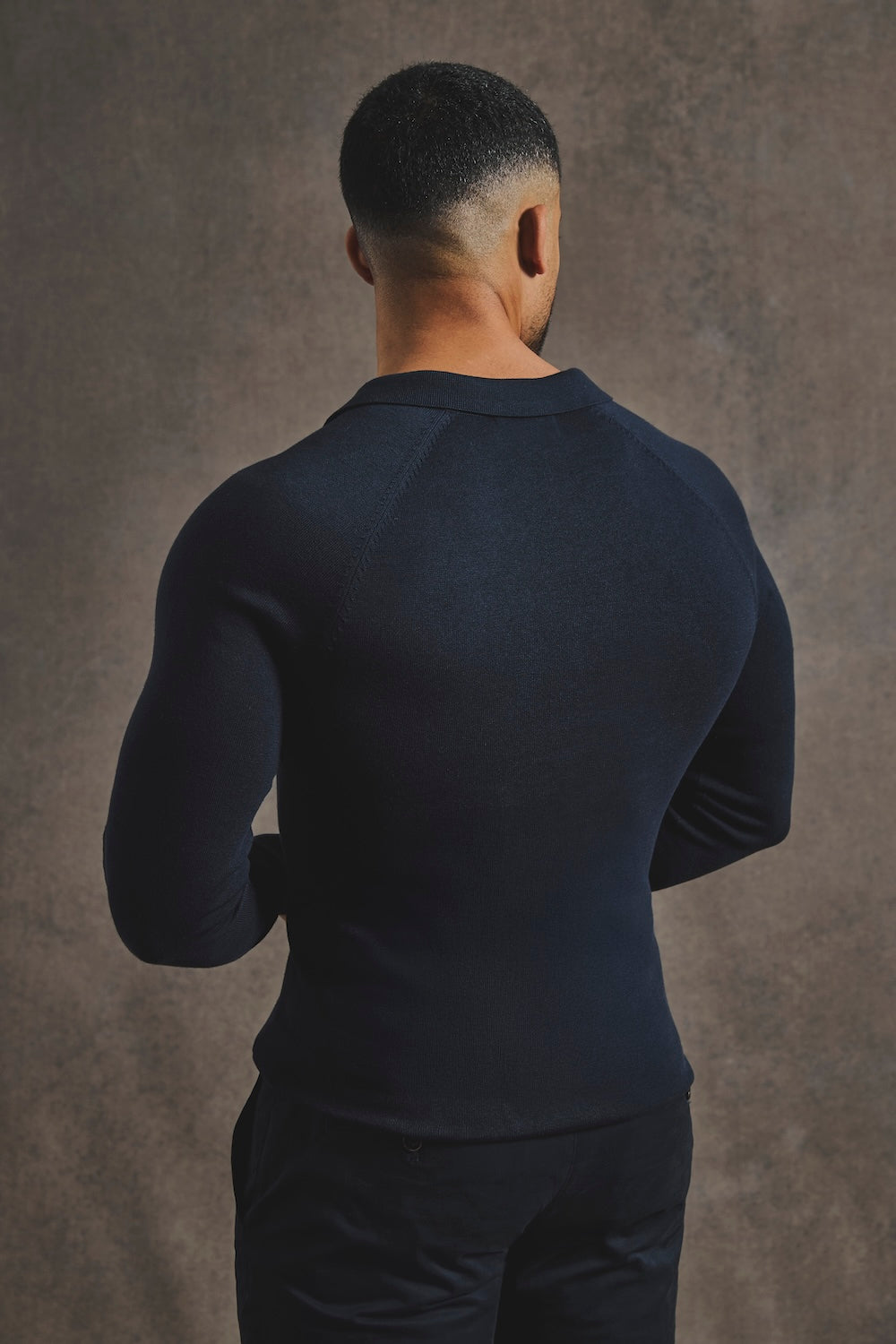 Pure Cotton Knitted Open Collar Polo Shirt in Navy - TAILORED ATHLETE - USA