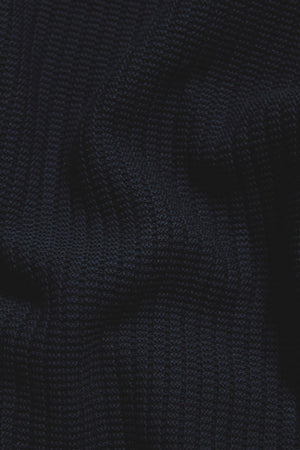 Cotton Textured Knitted Open Collar Polo Shirt in Navy - TAILORED ATHLETE - USA