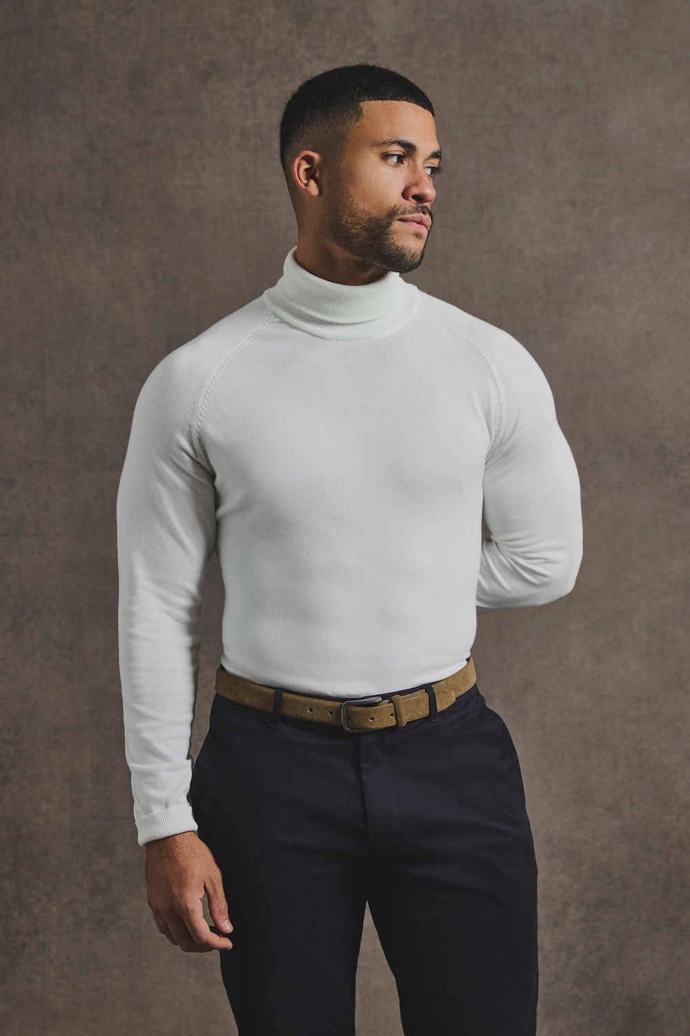 Cotton Blend Roll Neck Sweater in Winter White - TAILORED ATHLETE - USA