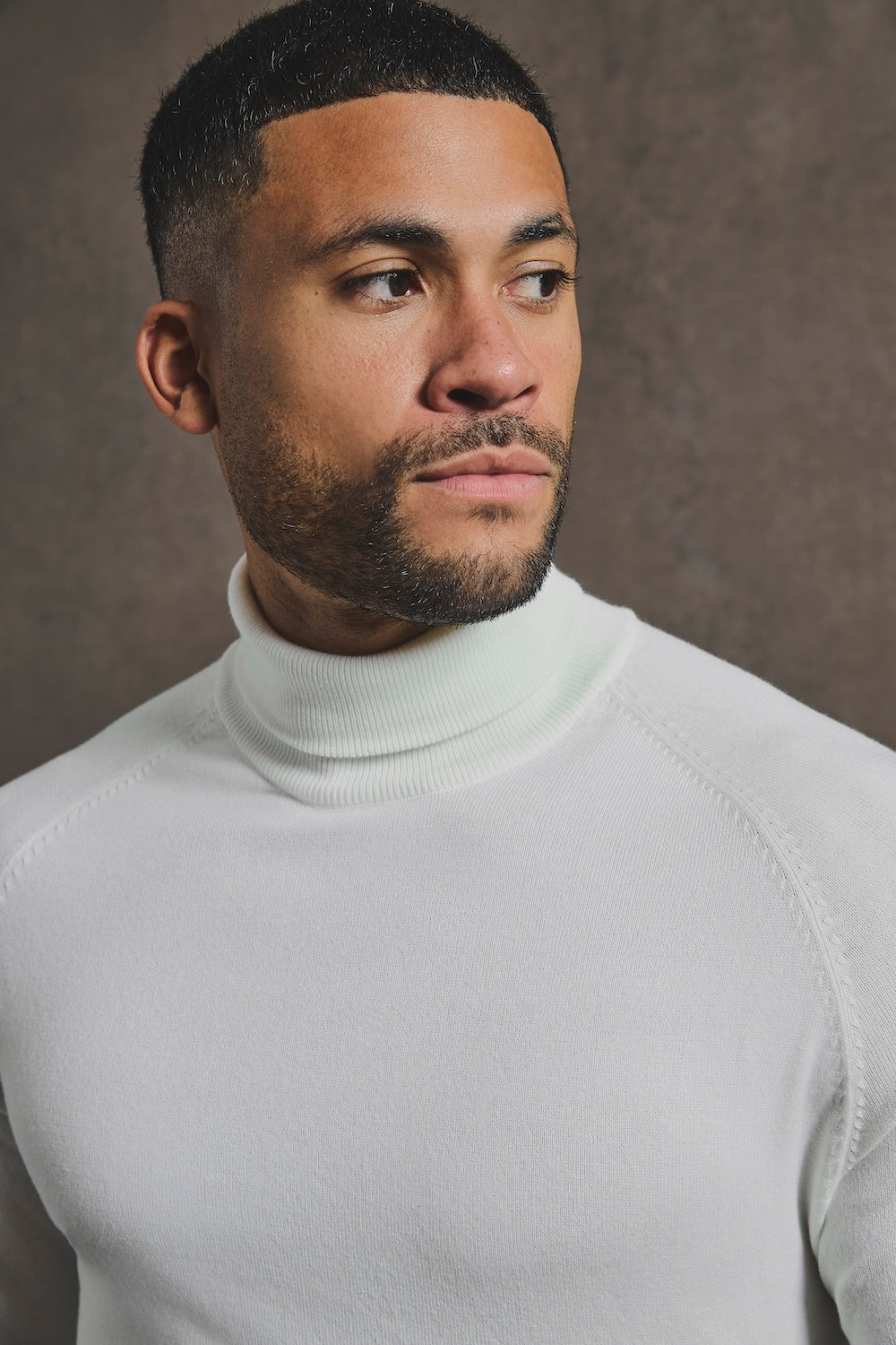 Cotton Blend Roll Neck Sweater in Winter White - TAILORED ATHLETE - USA