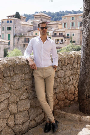 Smart Pleated Cotton Side Adjust Pants in Stone - TAILORED ATHLETE - USA