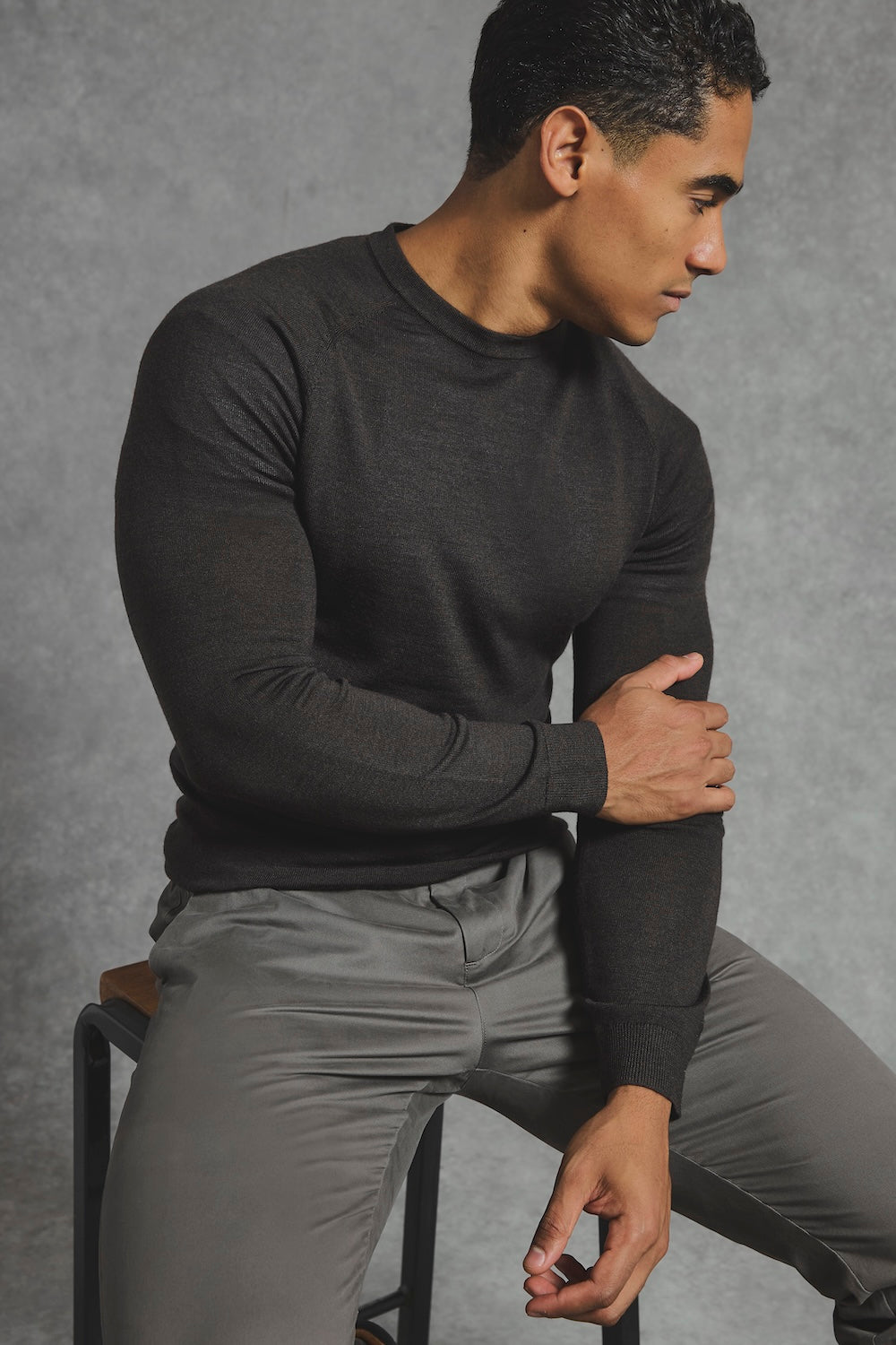 Extra Fine Merino Wool Crew Neck Sweater in Bitter Chocolate - TAILORED ATHLETE - USA