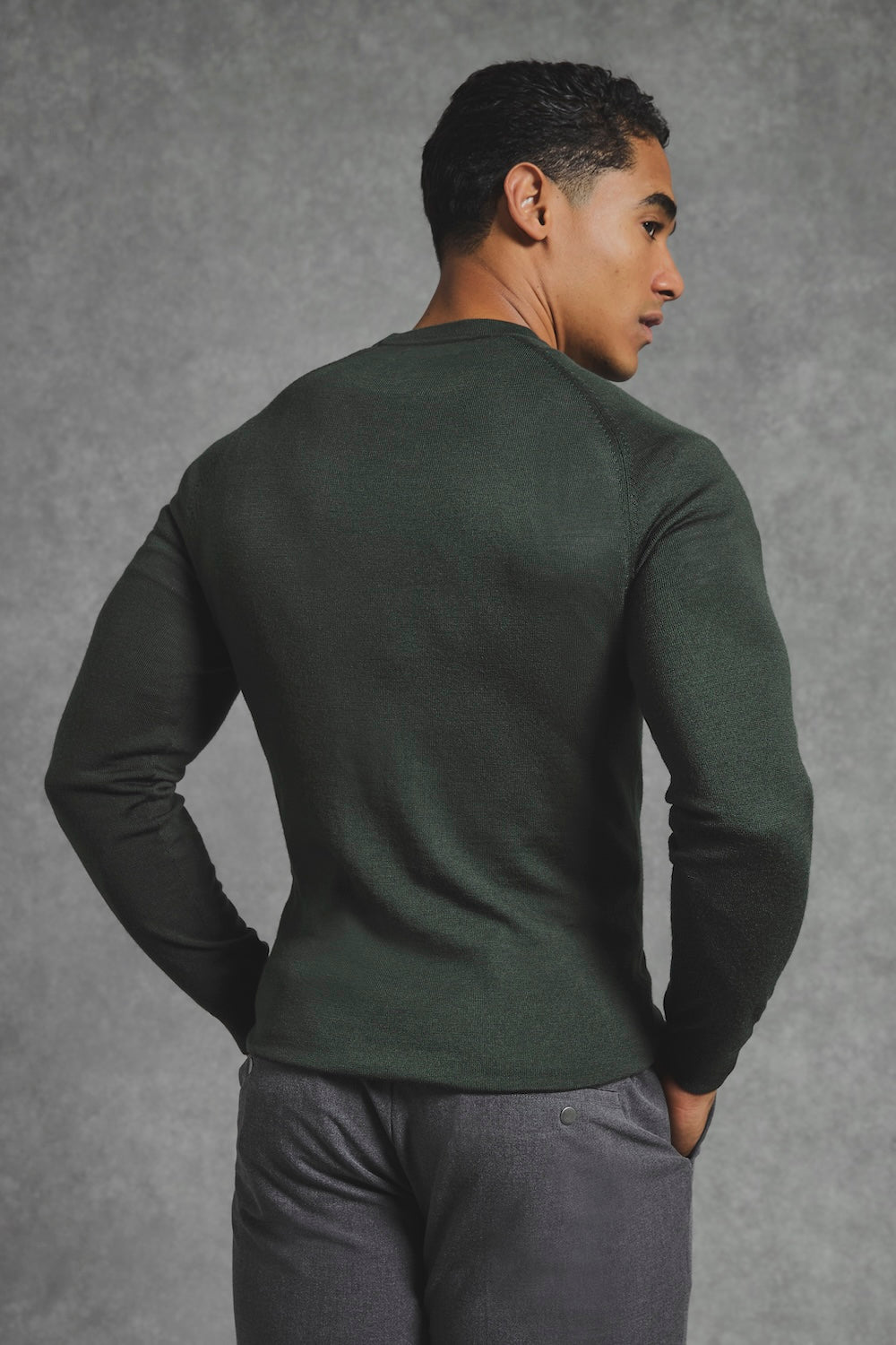Extra Fine Merino Wool Crew Neck Sweater in Dark Evergreen - TAILORED ATHLETE - USA