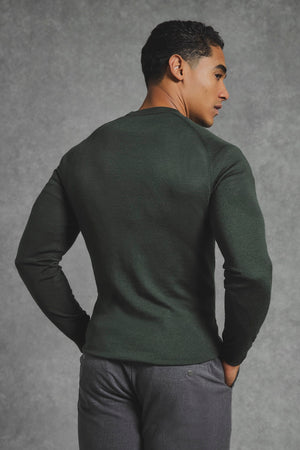 Extra Fine Merino Wool Crew Neck Sweater in Dark Evergreen - TAILORED ATHLETE - USA