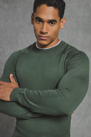 Pure Cotton Knitted Crew Neck Sweater in Khaki - TAILORED ATHLETE - USA