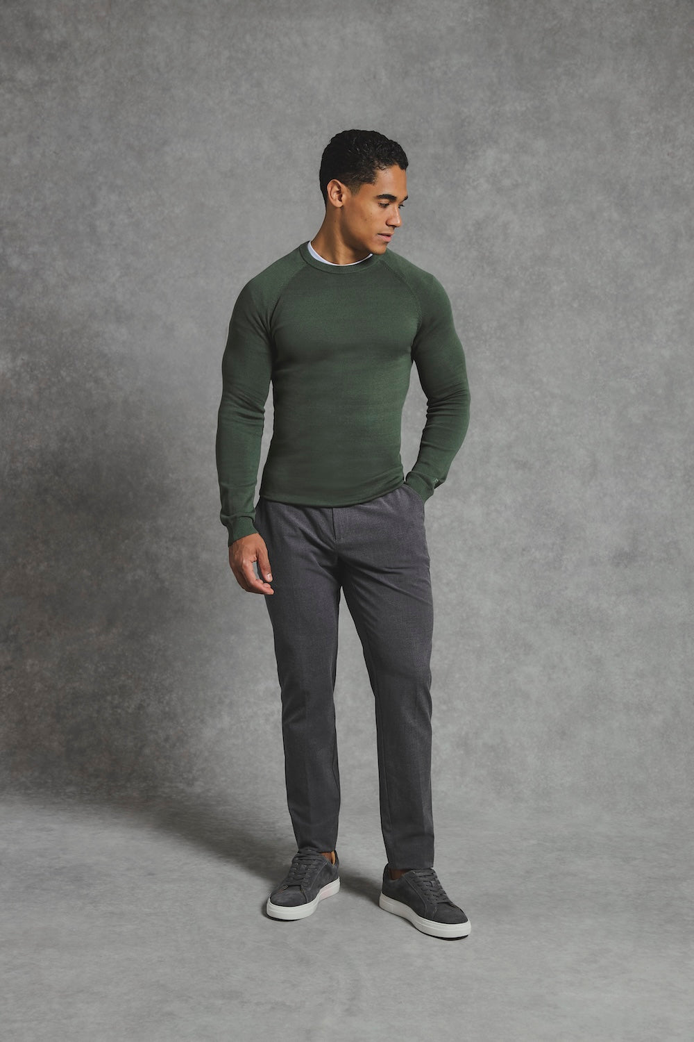 Pure Cotton Knitted Crew Neck Sweater in Khaki - TAILORED ATHLETE - USA