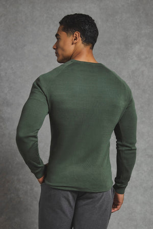Pure Cotton Knitted Crew Neck Sweater in Khaki - TAILORED ATHLETE - USA