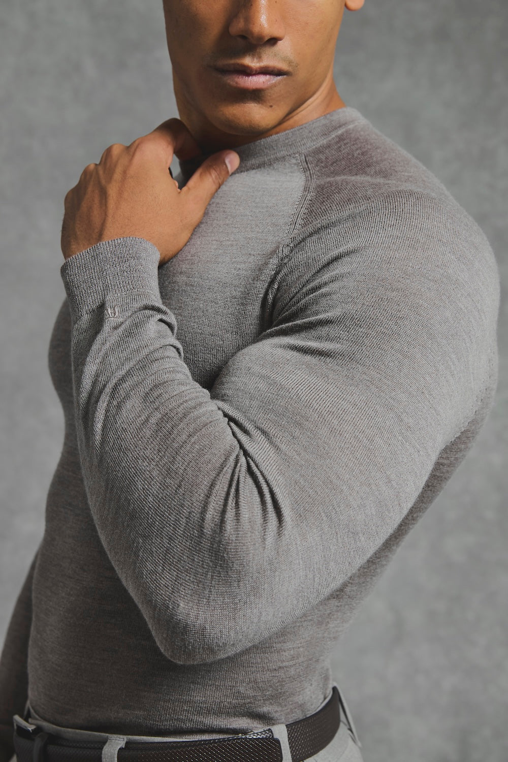 Extra Fine Merino Wool Crew Neck Sweater in Neutral Marl - TAILORED ATHLETE - USA