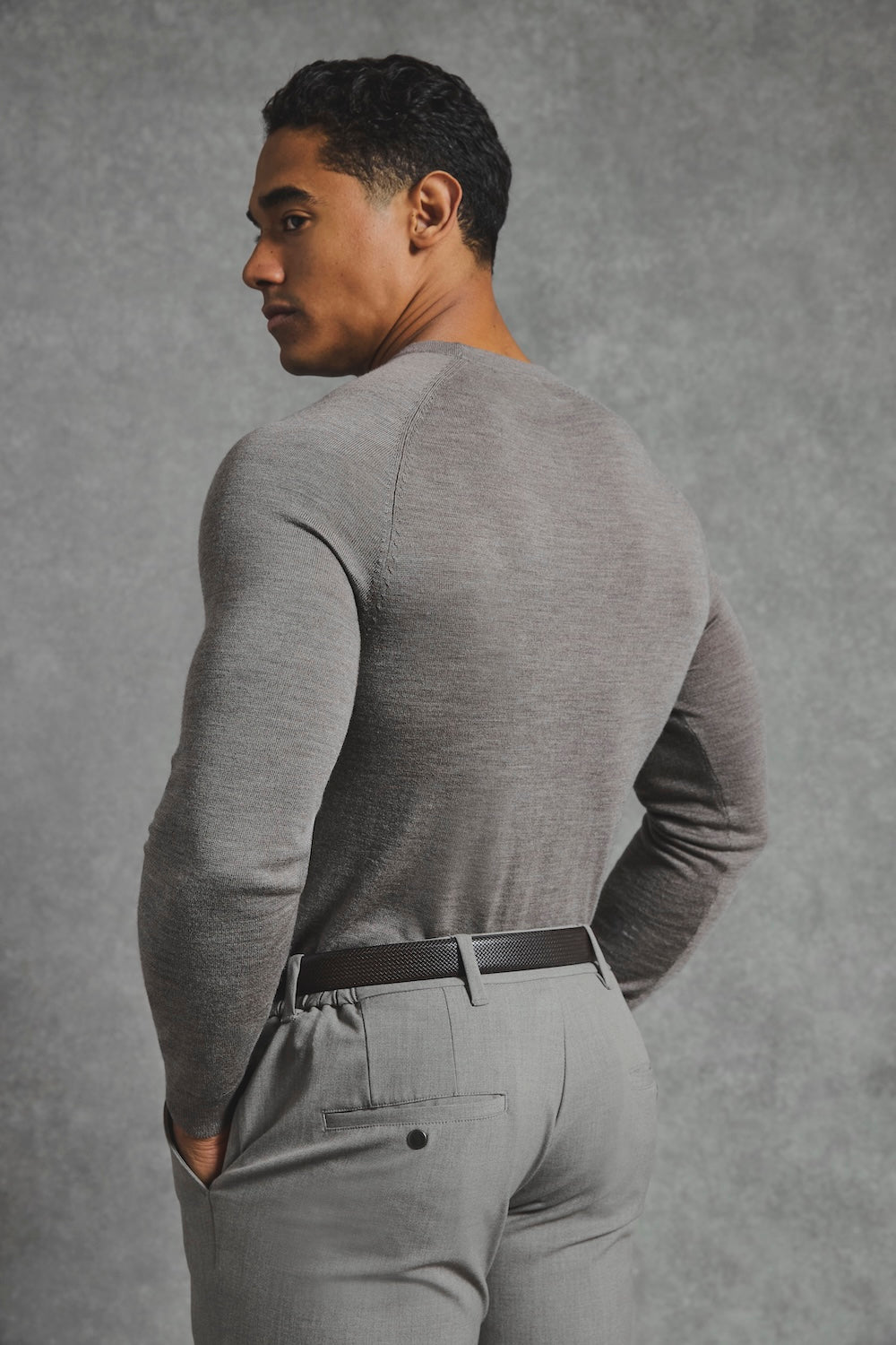 Extra Fine Merino Wool Crew Neck Sweater in Neutral Marl - TAILORED ATHLETE - USA