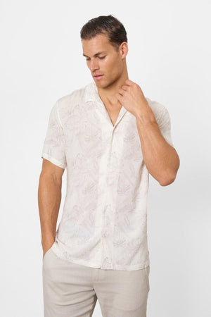 Printed Shirt in Stone Faded Tropical Leaves - TAILORED ATHLETE - USA