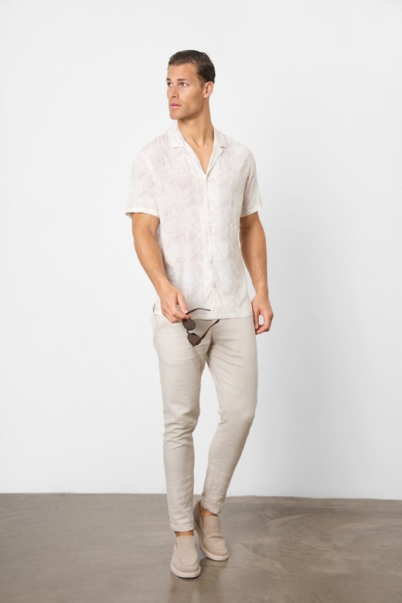 Printed Shirt in Stone Faded Tropical Leaves - TAILORED ATHLETE - USA