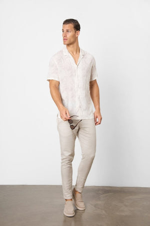 Printed Shirt in Stone Faded Tropical Leaves - TAILORED ATHLETE - USA