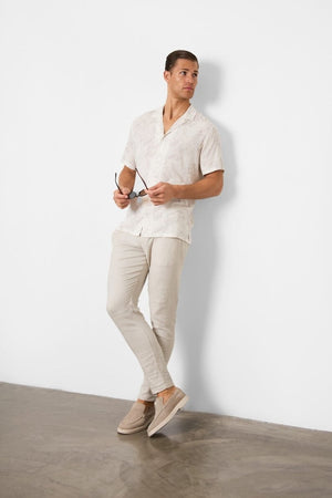 Printed Shirt in Stone Faded Tropical Leaves - TAILORED ATHLETE - USA