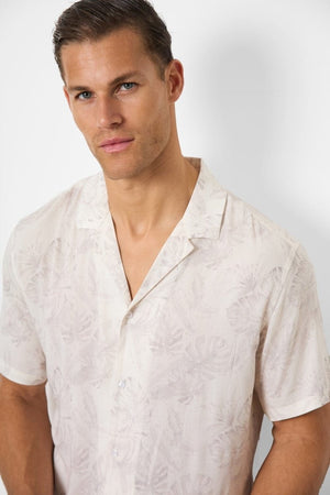 Printed Shirt in Stone Faded Tropical Leaves - TAILORED ATHLETE - USA