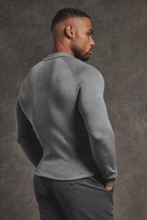 Fine Cable Knitted Polo Shirt in Grey Marl - TAILORED ATHLETE - USA