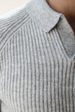 Fisherman Rib Open Collar Polo Shirt in Soft Grey Marl - TAILORED ATHLETE - USA