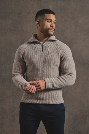 Fisherman Rib Half Zip in Neutral - TAILORED ATHLETE - USA