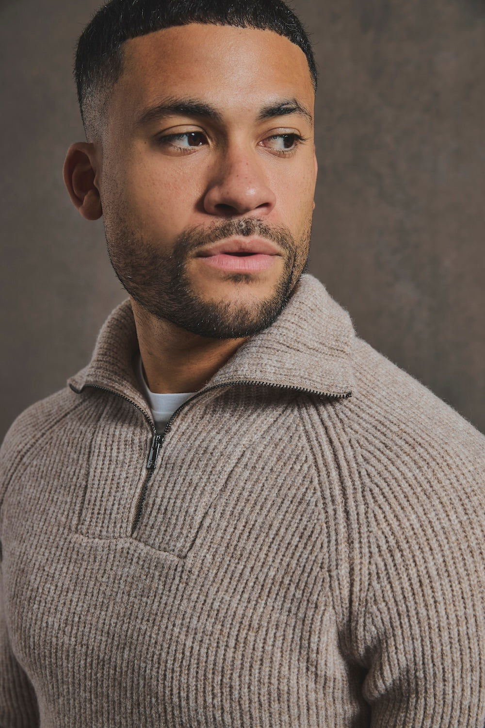 Fisherman Rib Half Zip in Neutral - TAILORED ATHLETE - USA