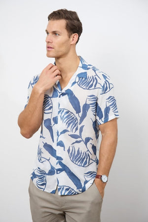 Printed Shirt in Blue Inky Leaves - TAILORED ATHLETE - USA
