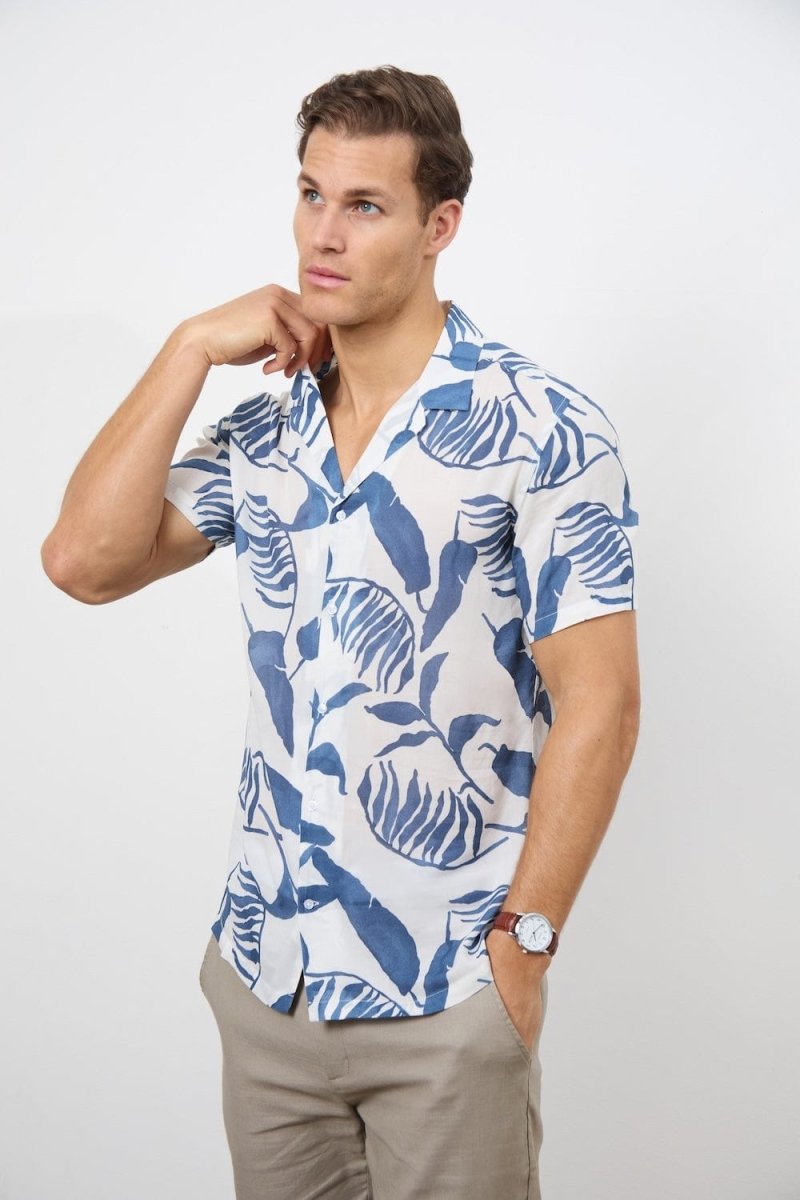 Printed Shirt in Blue Inky Leaves - TAILORED ATHLETE - USA