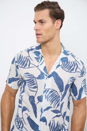 Printed Shirt in Blue Inky Leaves - TAILORED ATHLETE - USA