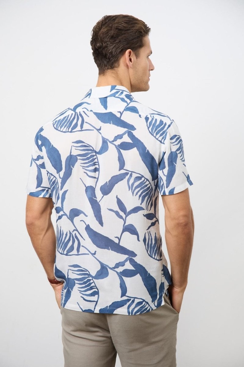 Printed Shirt in Blue Inky Leaves - TAILORED ATHLETE - USA