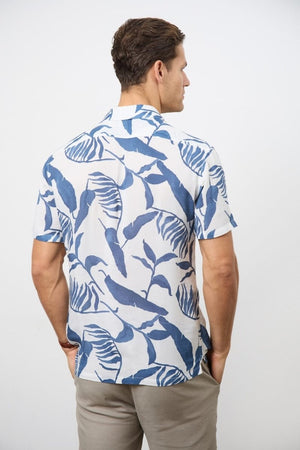 Printed Shirt in Blue Inky Leaves - TAILORED ATHLETE - USA