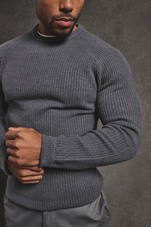Fisherman Crew Neck Sweater in Iron Grey - TAILORED ATHLETE - USA