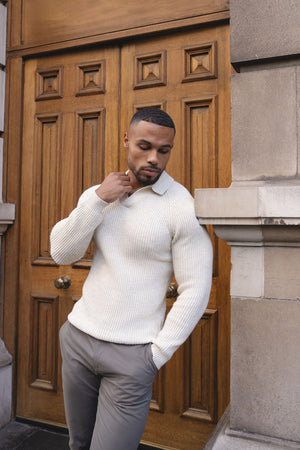 Fisherman Rib Open Collar Polo Shirt in Winter White - TAILORED ATHLETE - USA