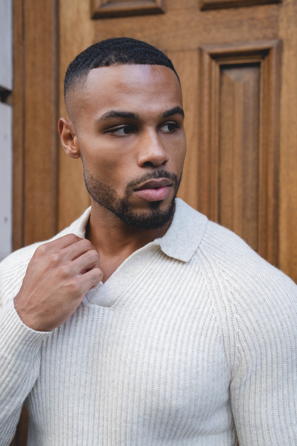 Fisherman Rib Open Collar Polo Shirt in Winter White - TAILORED ATHLETE - USA