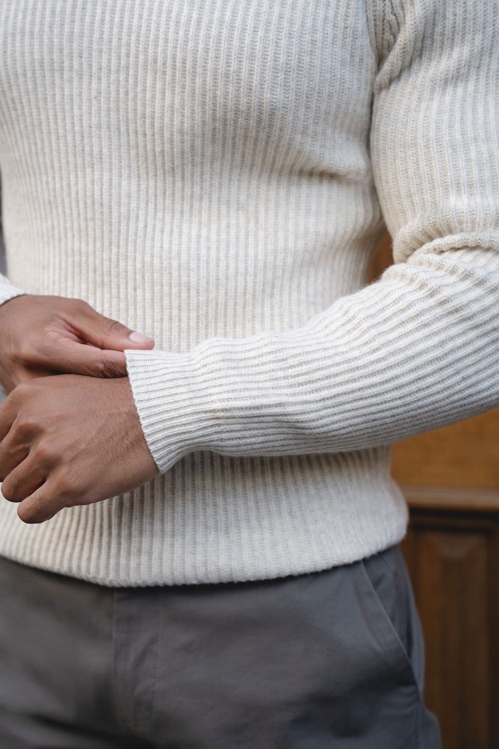 Fisherman Rib Open Collar Polo Shirt in Winter White - TAILORED ATHLETE - USA