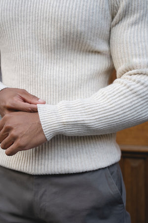 Fisherman Rib Open Collar Polo Shirt in Winter White - TAILORED ATHLETE - USA