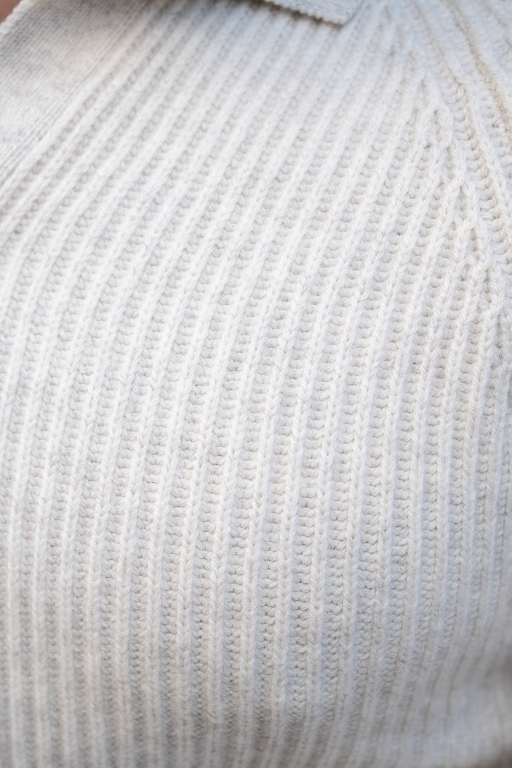 Fisherman Rib Open Collar Polo Shirt in Winter White - TAILORED ATHLETE - USA