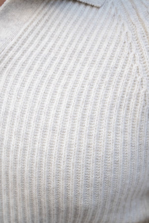 Fisherman Rib Open Collar Polo Shirt in Winter White - TAILORED ATHLETE - USA