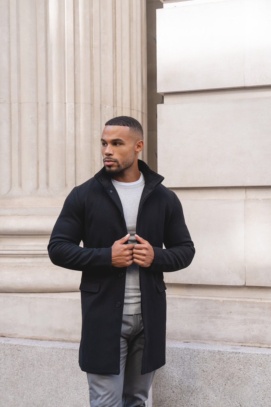 Funnel Neck Overcoat in Black - TAILORED ATHLETE - USA