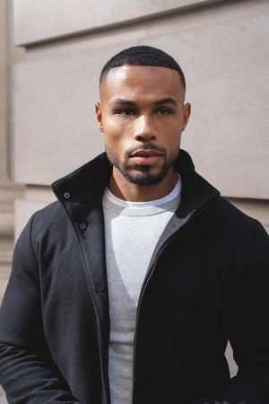 Funnel Neck Overcoat in Black - TAILORED ATHLETE - USA