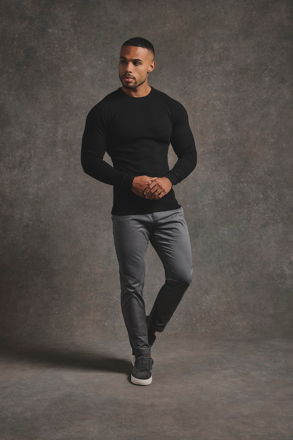 Heavy Weight Textured Crew Neck in Black - TAILORED ATHLETE - USA
