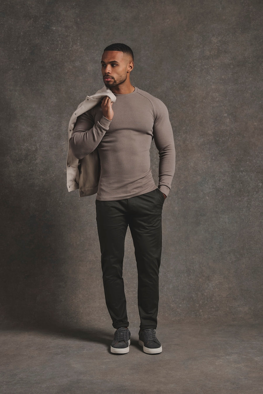 Heavy Weight Textured Crew Neck in Soft Khaki - TAILORED ATHLETE - USA