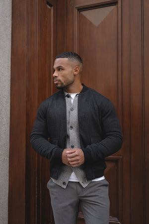 Herringbone Bomber Jacket in Dark Charcoal - TAILORED ATHLETE - USA