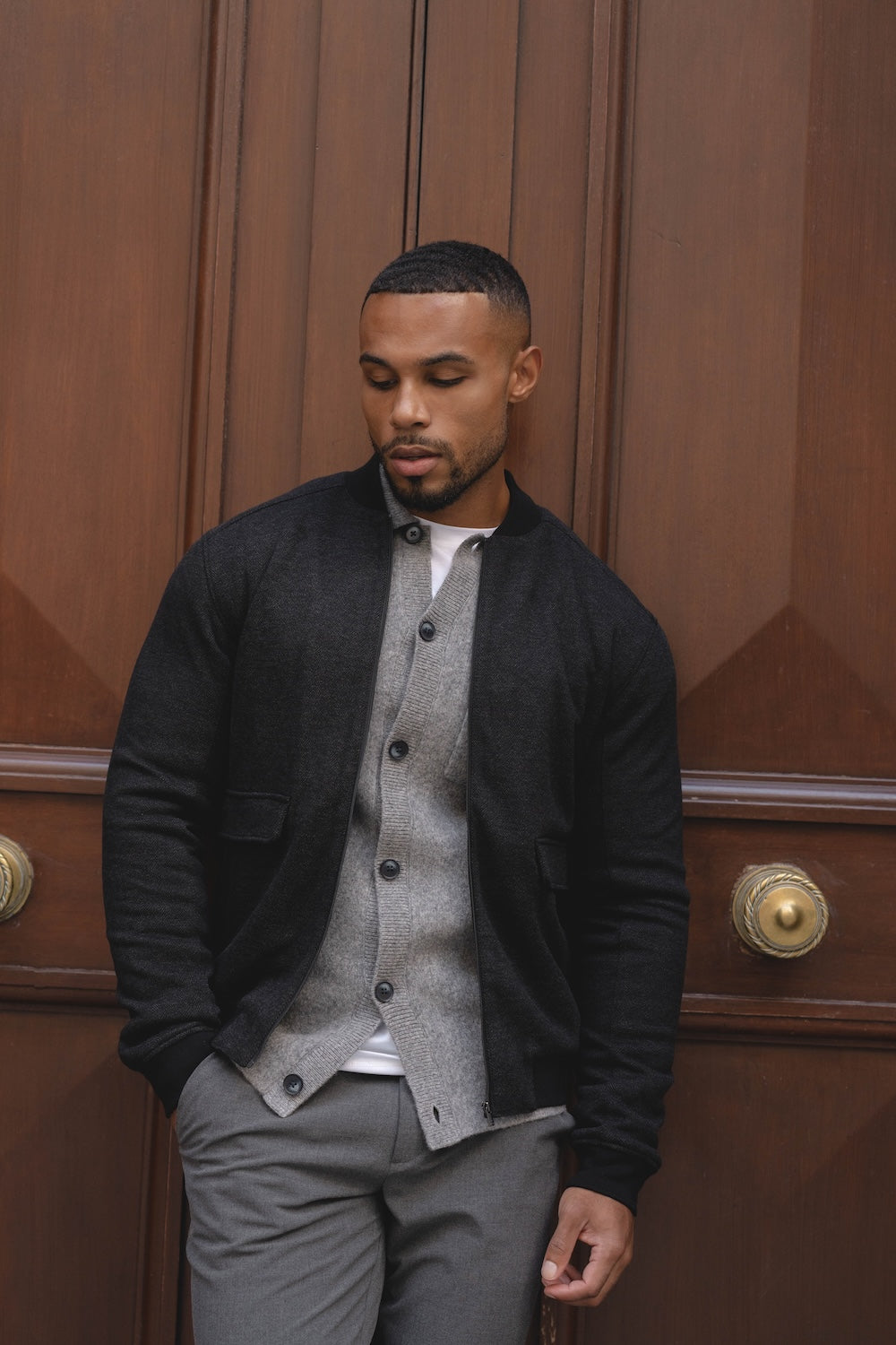 Herringbone Bomber Jacket in Dark Charcoal - TAILORED ATHLETE - USA