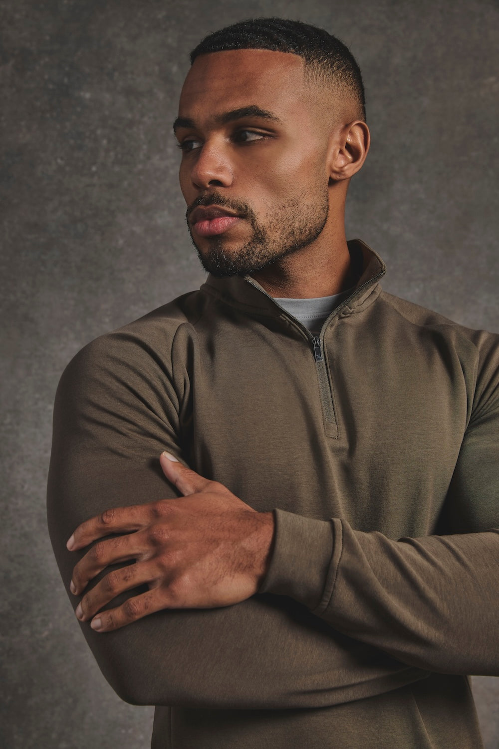 Interlock Half Zip Sweatshirt in Deep Khaki - TAILORED ATHLETE - USA