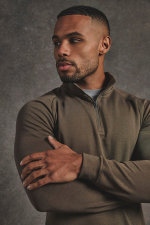 Interlock Half Zip Sweatshirt in Deep Khaki - TAILORED ATHLETE - USA