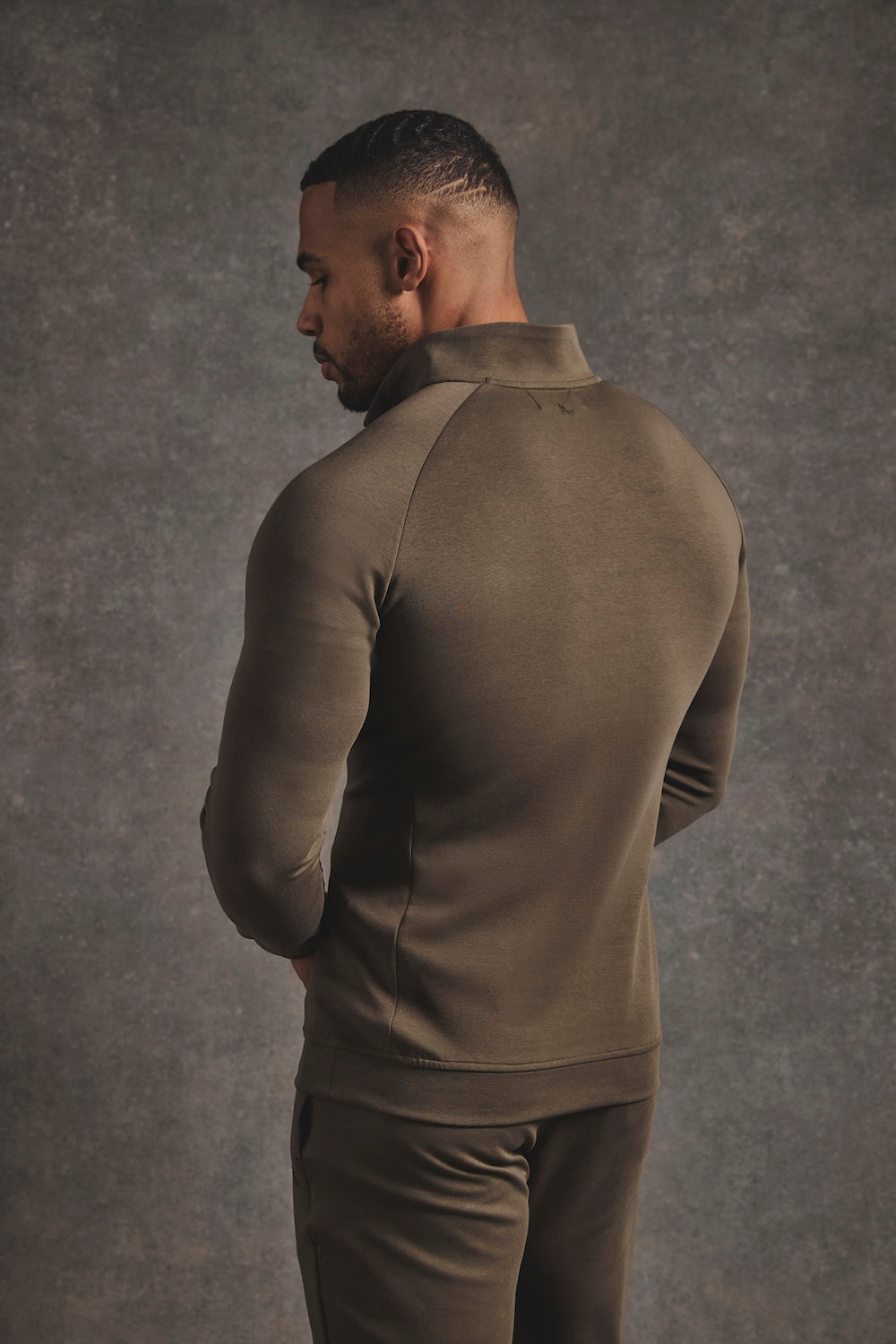 Interlock Half Zip Sweatshirt in Deep Khaki - TAILORED ATHLETE - USA