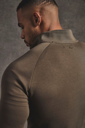 Interlock Half Zip Sweatshirt in Deep Khaki - TAILORED ATHLETE - USA
